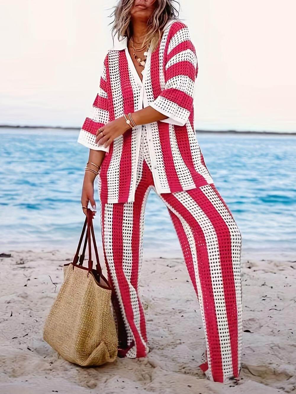 Rosea Trendy two-piece striped set: shirt and pants