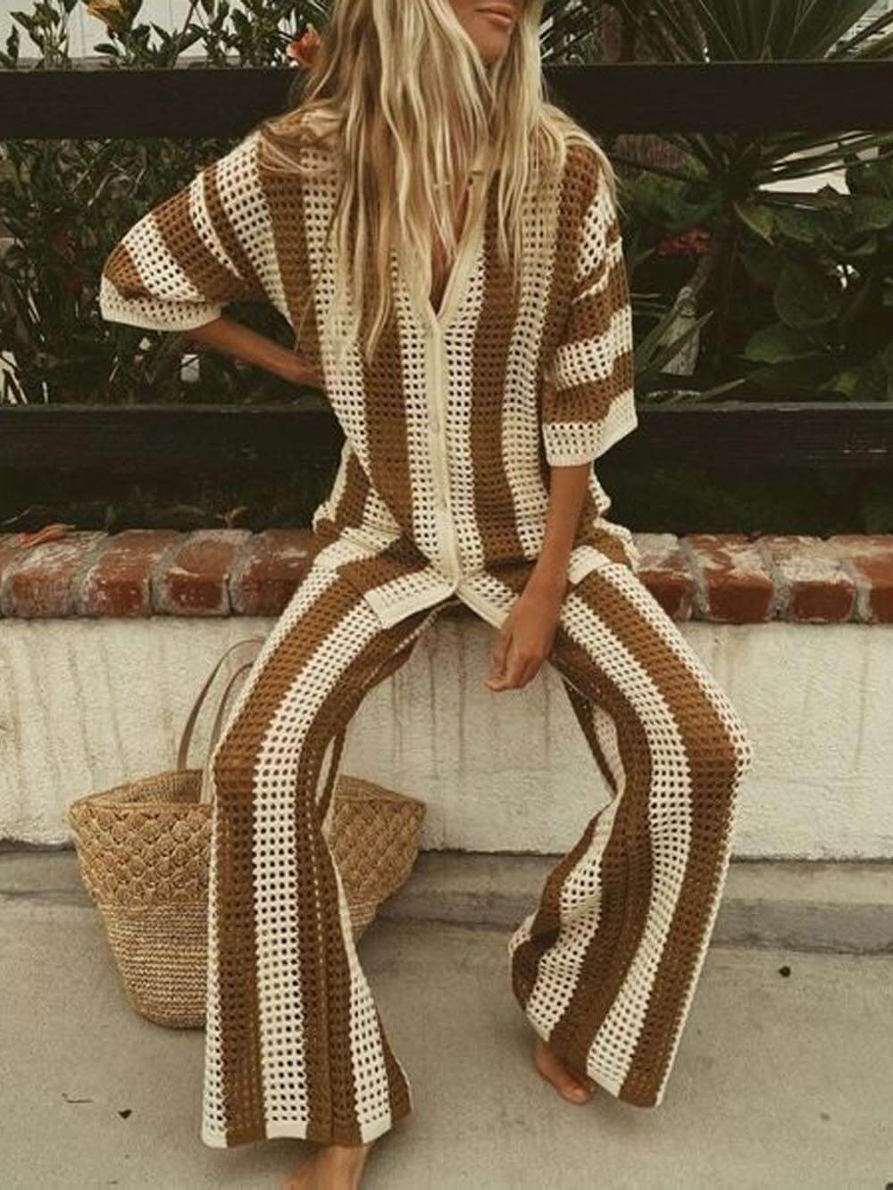 Rosea Trendy two-piece striped set: shirt and pants