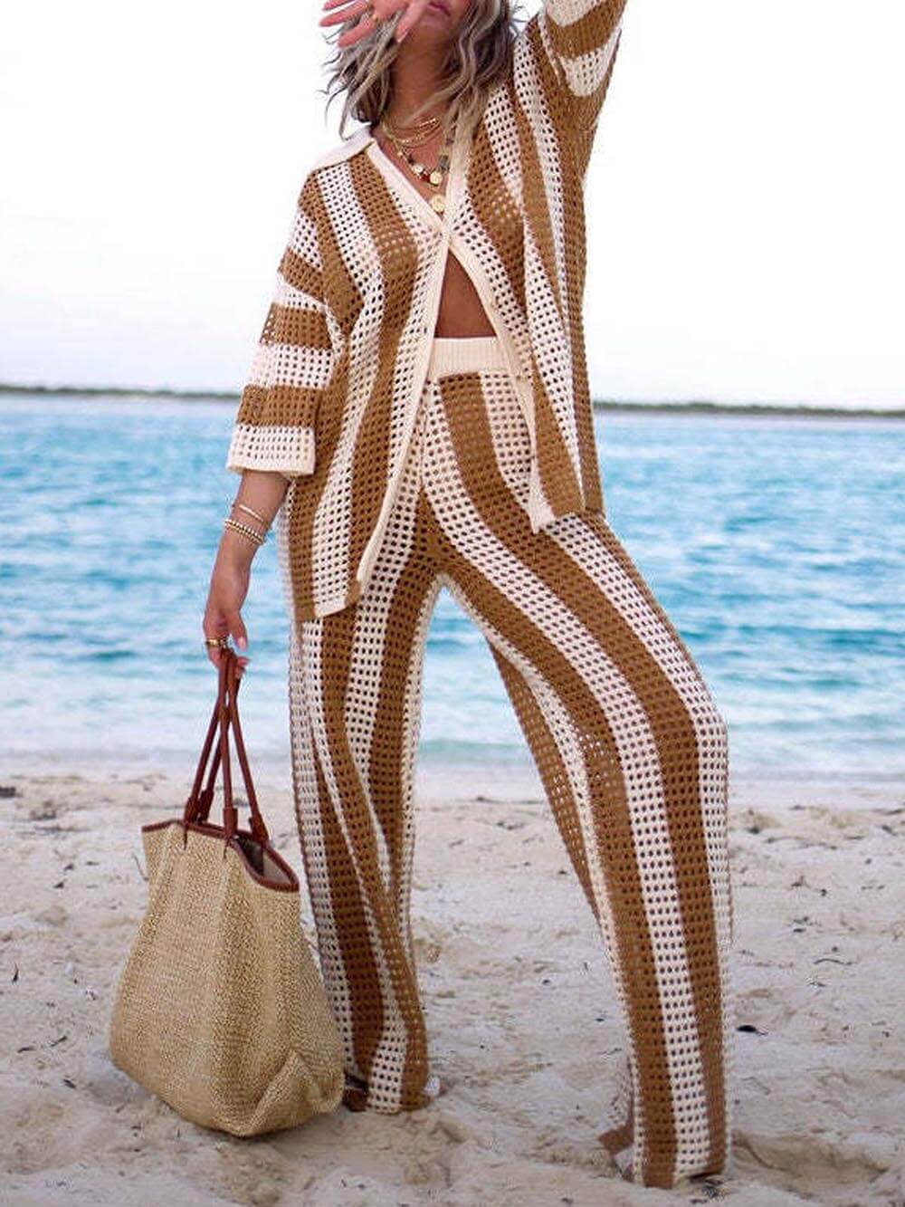 Rosea Trendy two-piece striped set: shirt and pants