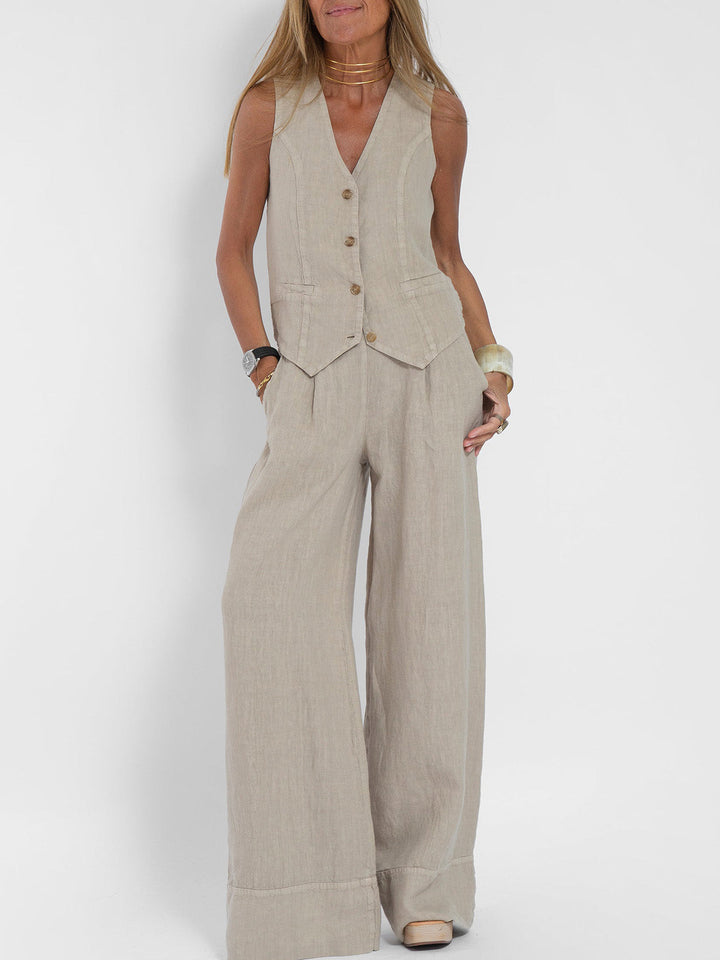 Set of Rosea button-up waistcoat and wide-leg trousers