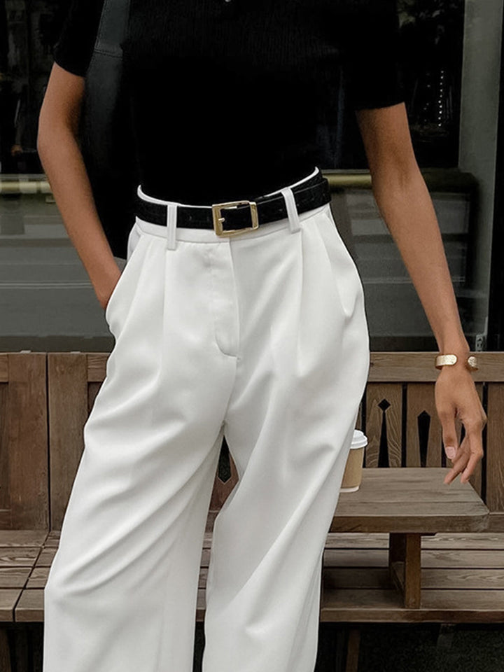 Pink wide leg straight leg trousers without belt 