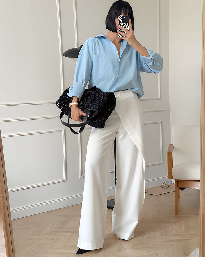 Pink asymmetric wide leg trousers