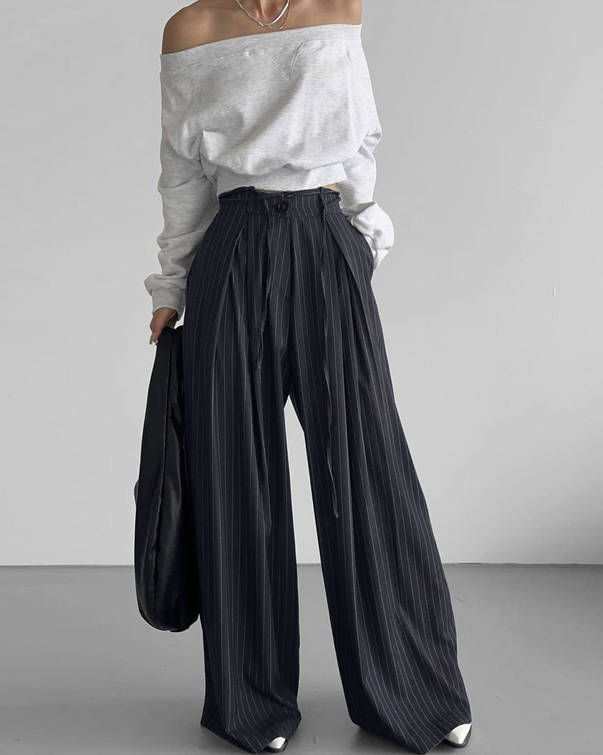 Pink striped wide leg trousers