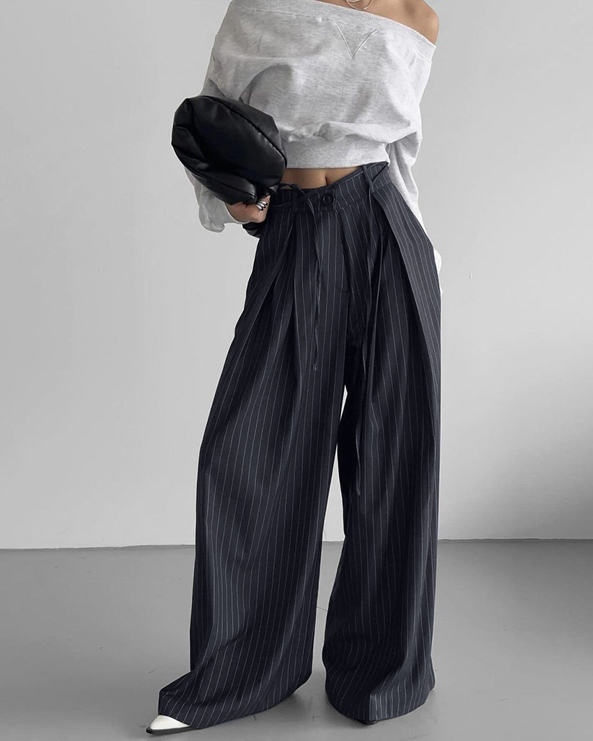 Pink striped wide leg trousers