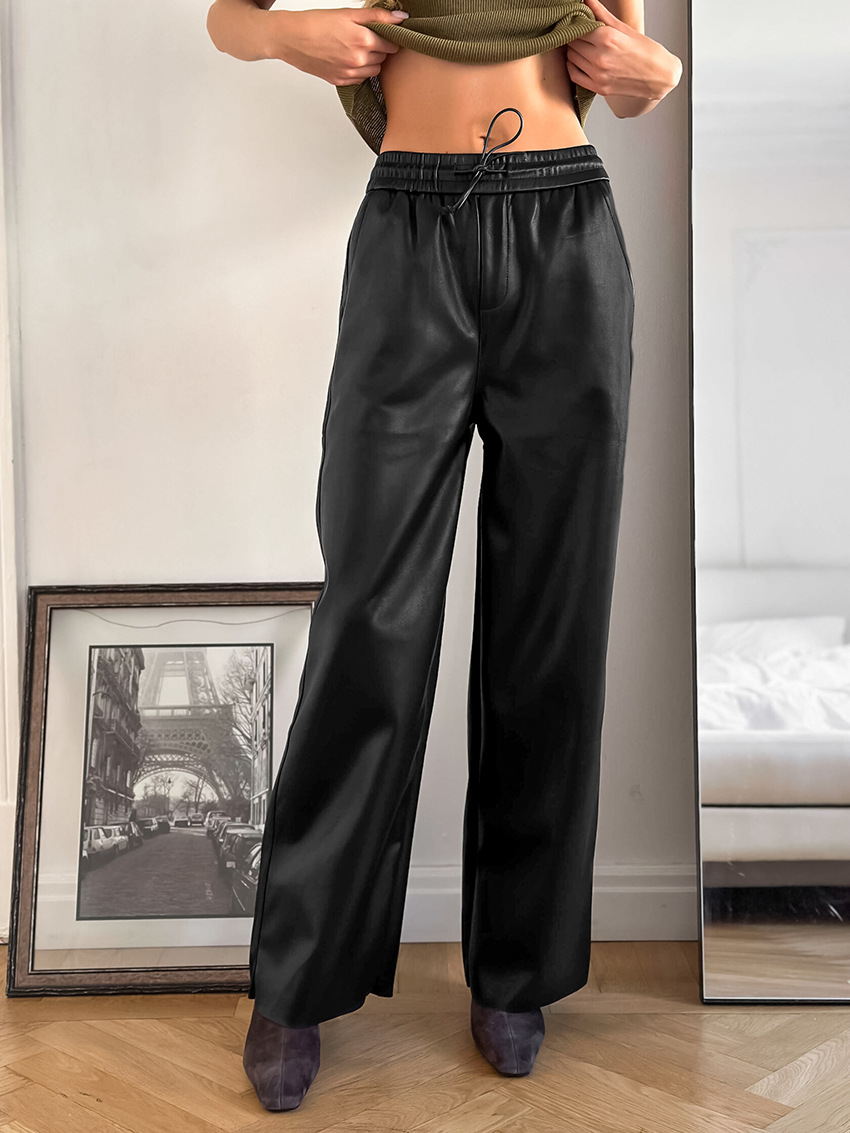 Pink wide leg leather trousers