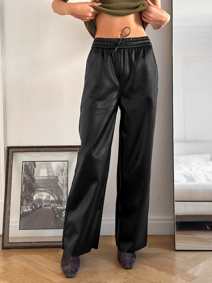 Pink wide leg leather trousers