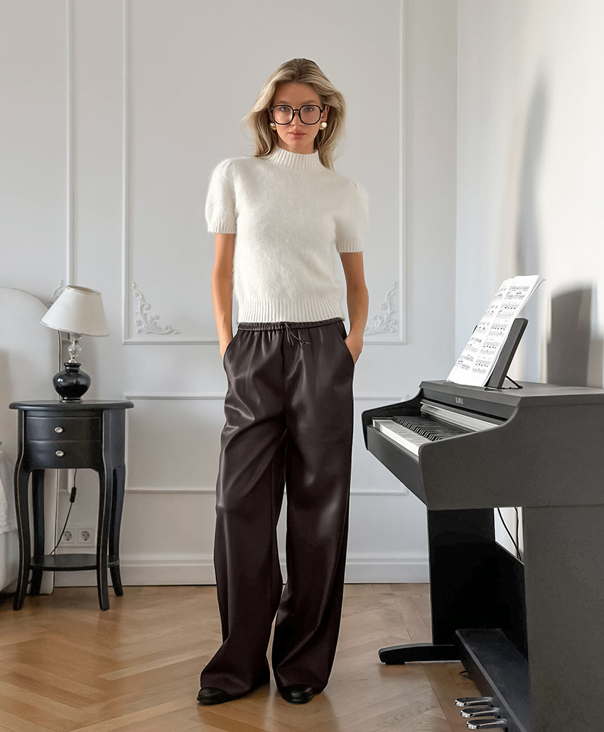 Pink wide leg leather trousers