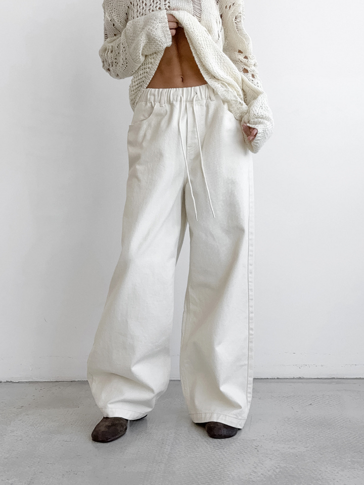 Pink white straight leg trousers