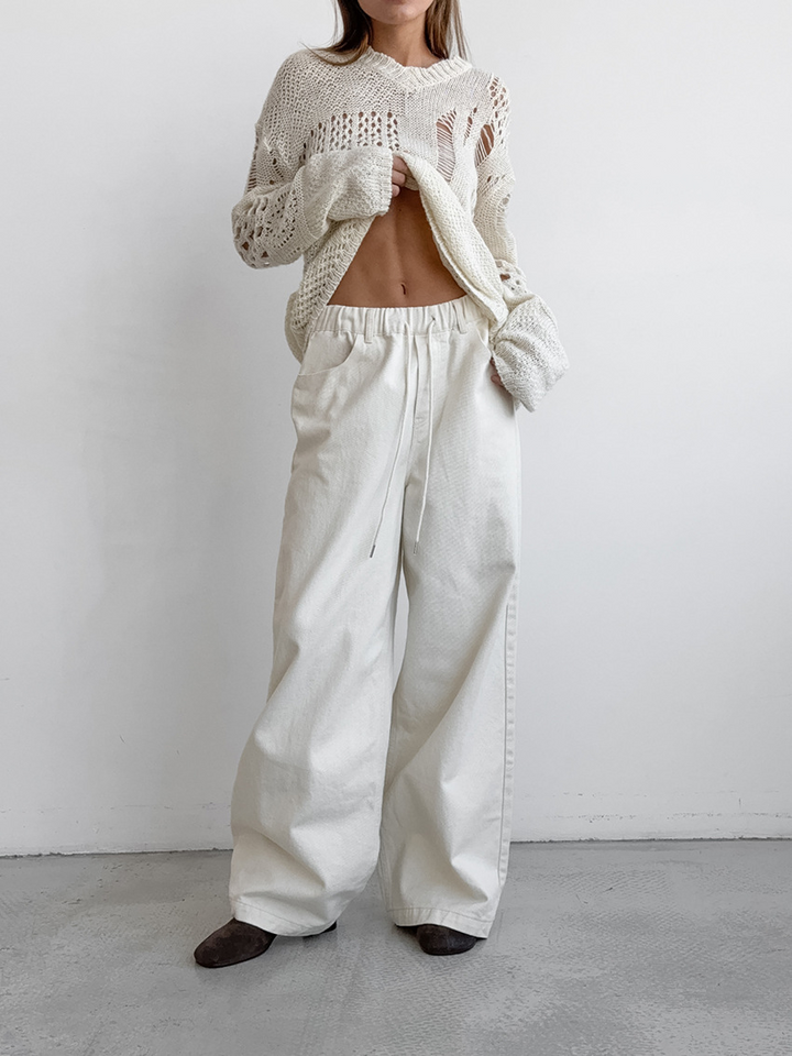Pink white straight leg trousers