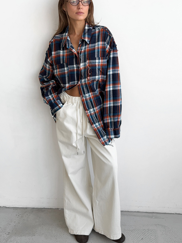 Pink white straight leg trousers