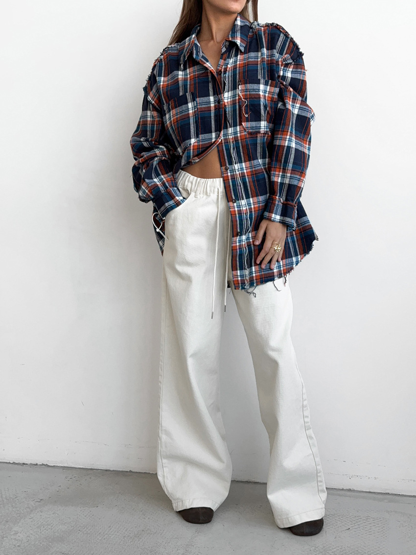 Pink white straight leg trousers