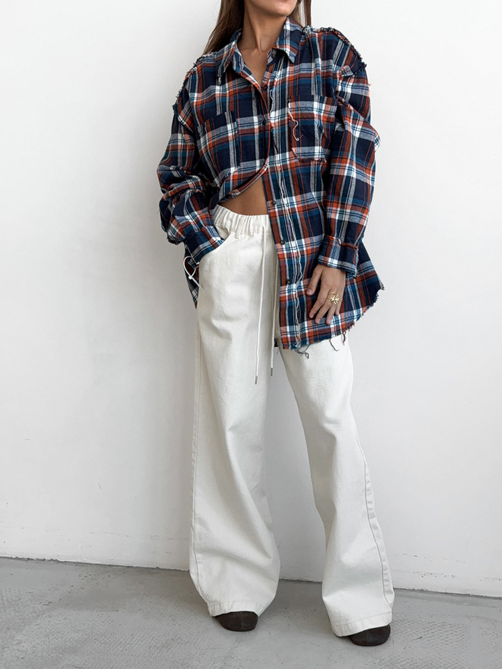 Pink white straight leg trousers