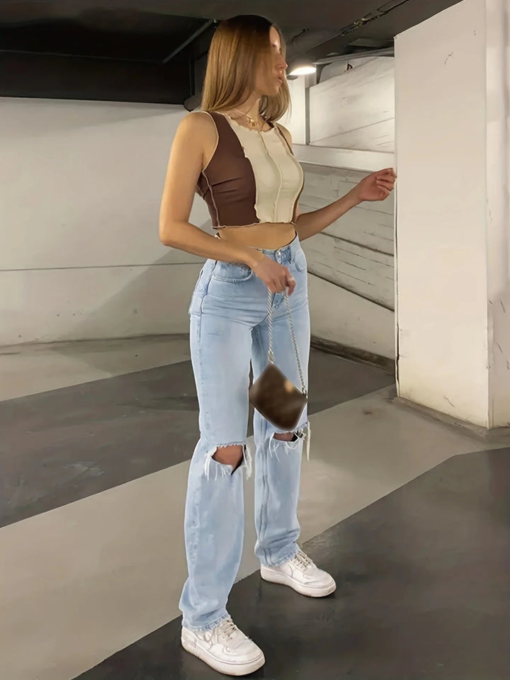Rosea high waist distressed denim pants