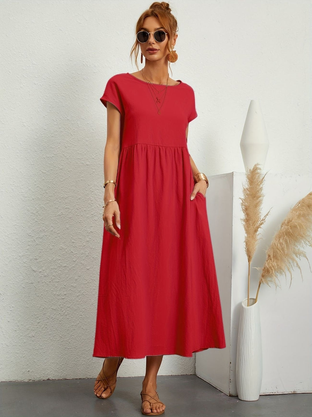 Kimber - Elegancka dziewczęca sukienka midi z okrągłym dekoltem dla modnych kobiet