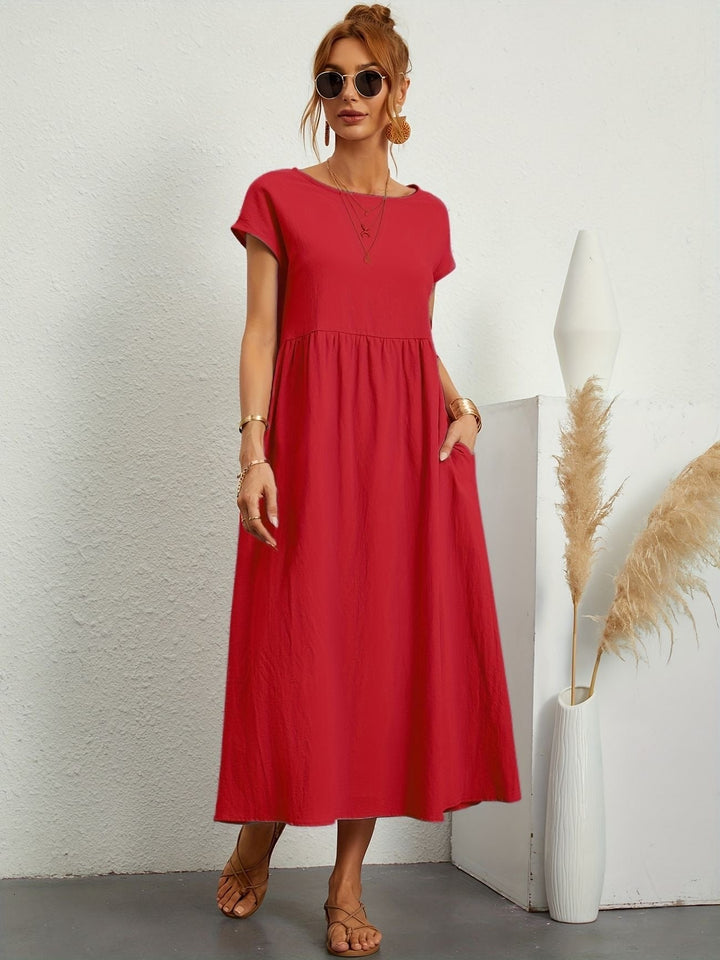 Kimber - Elegancka dziewczęca sukienka midi z okrągłym dekoltem dla modnych kobiet