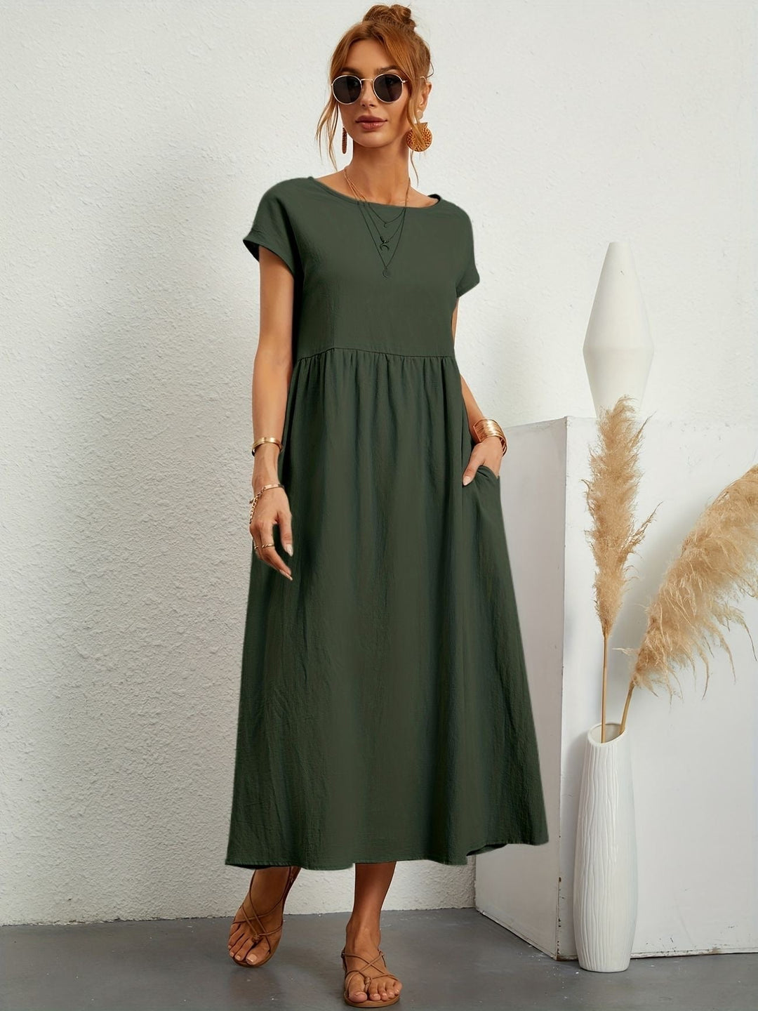 Kimber - Elegancka dziewczęca sukienka midi z okrągłym dekoltem dla modnych kobiet