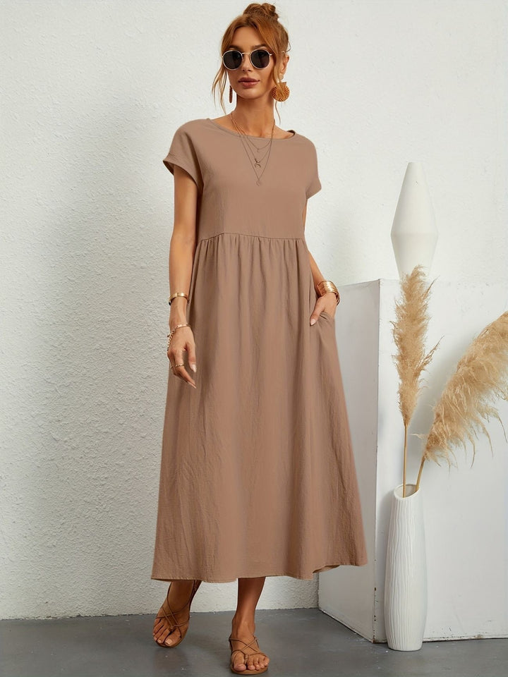Kimber - Elegancka dziewczęca sukienka midi z okrągłym dekoltem dla modnych kobiet