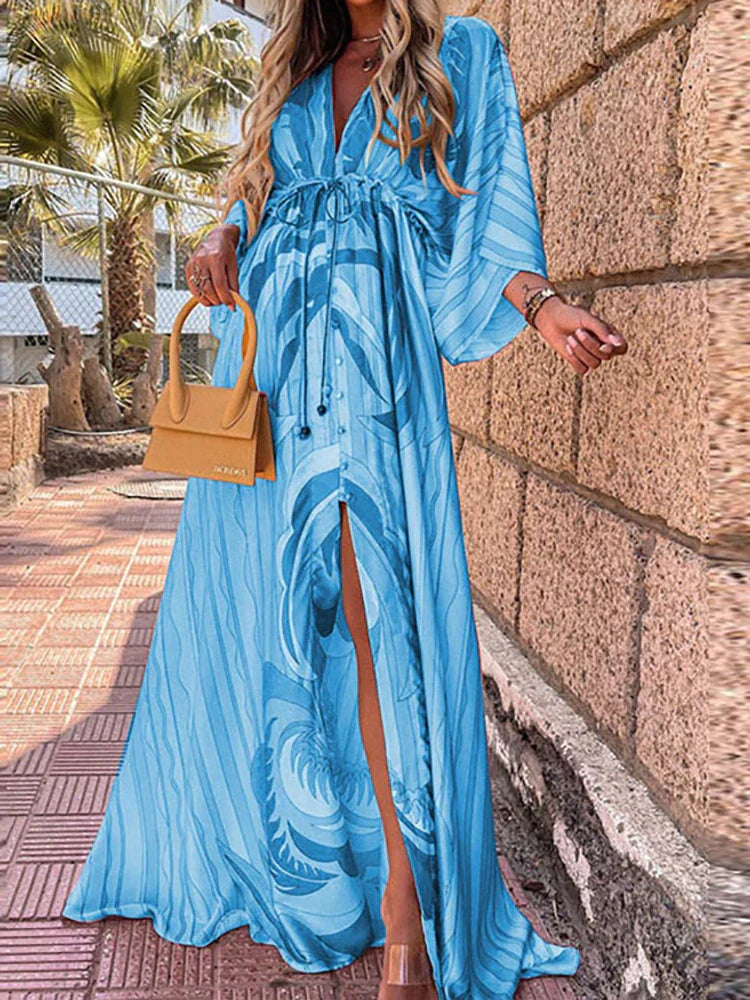 Lara - Elegancka boho sukienka czerwona z odważnym nadrukiem
