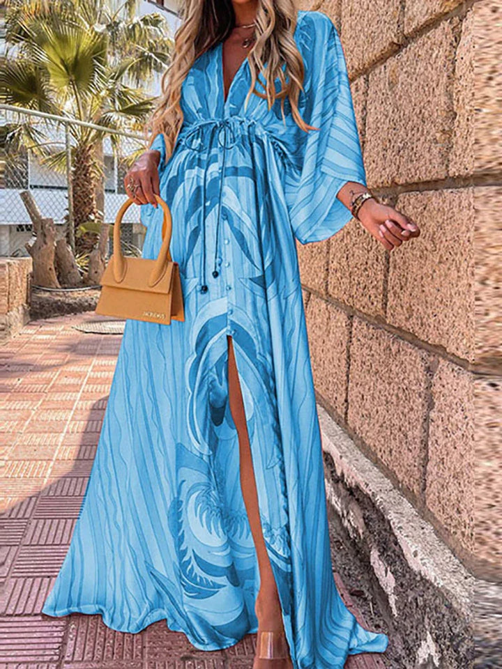 Lara - Elegancka boho sukienka czerwona z odważnym nadrukiem
