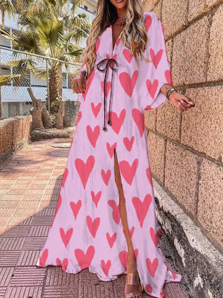 Lara - Elegancka boho sukienka czerwona z odważnym nadrukiem