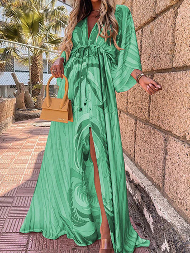 Lara - Elegancka boho sukienka czerwona z odważnym nadrukiem