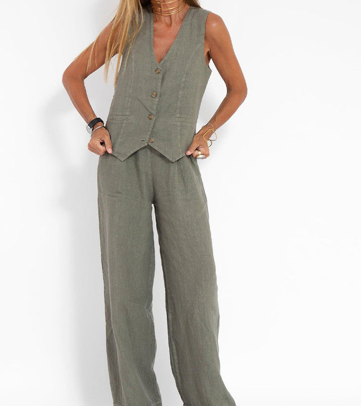 Set of Rosea button-up waistcoat and wide-leg trousers