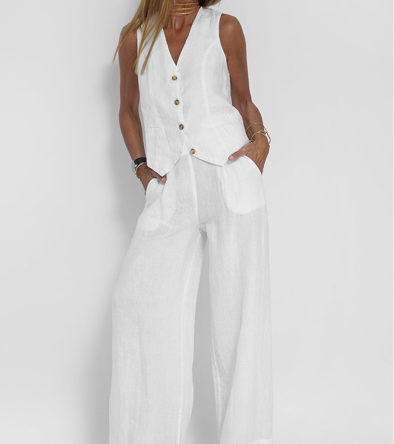 Set of Rosea button-up waistcoat and wide-leg trousers