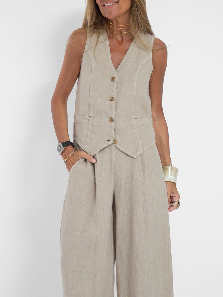 Set of Rosea button-up waistcoat and wide-leg trousers