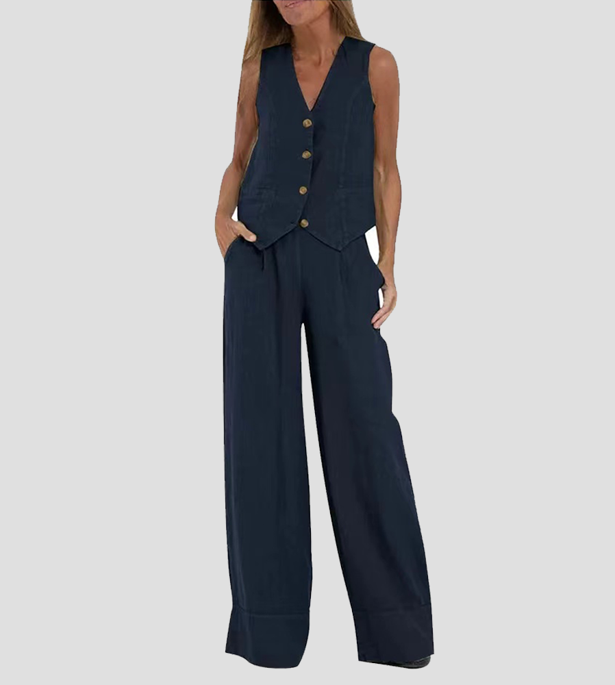 Set of Rosea button-up waistcoat and wide-leg trousers