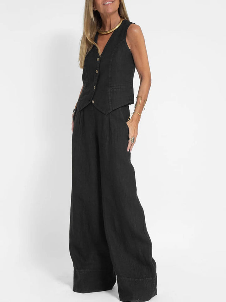 Set of Rosea button-up waistcoat and wide-leg trousers