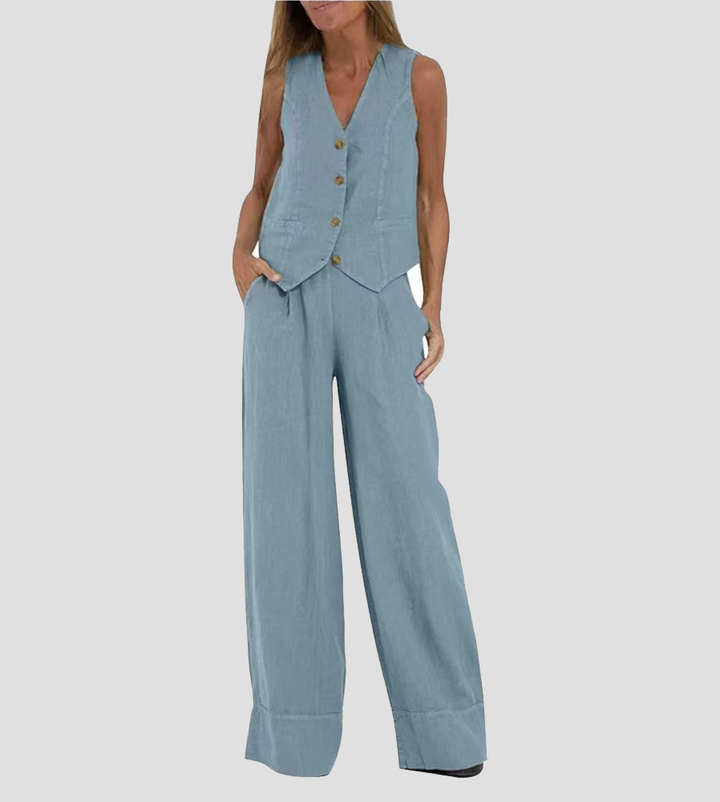 Set of Rosea button-up waistcoat and wide-leg trousers