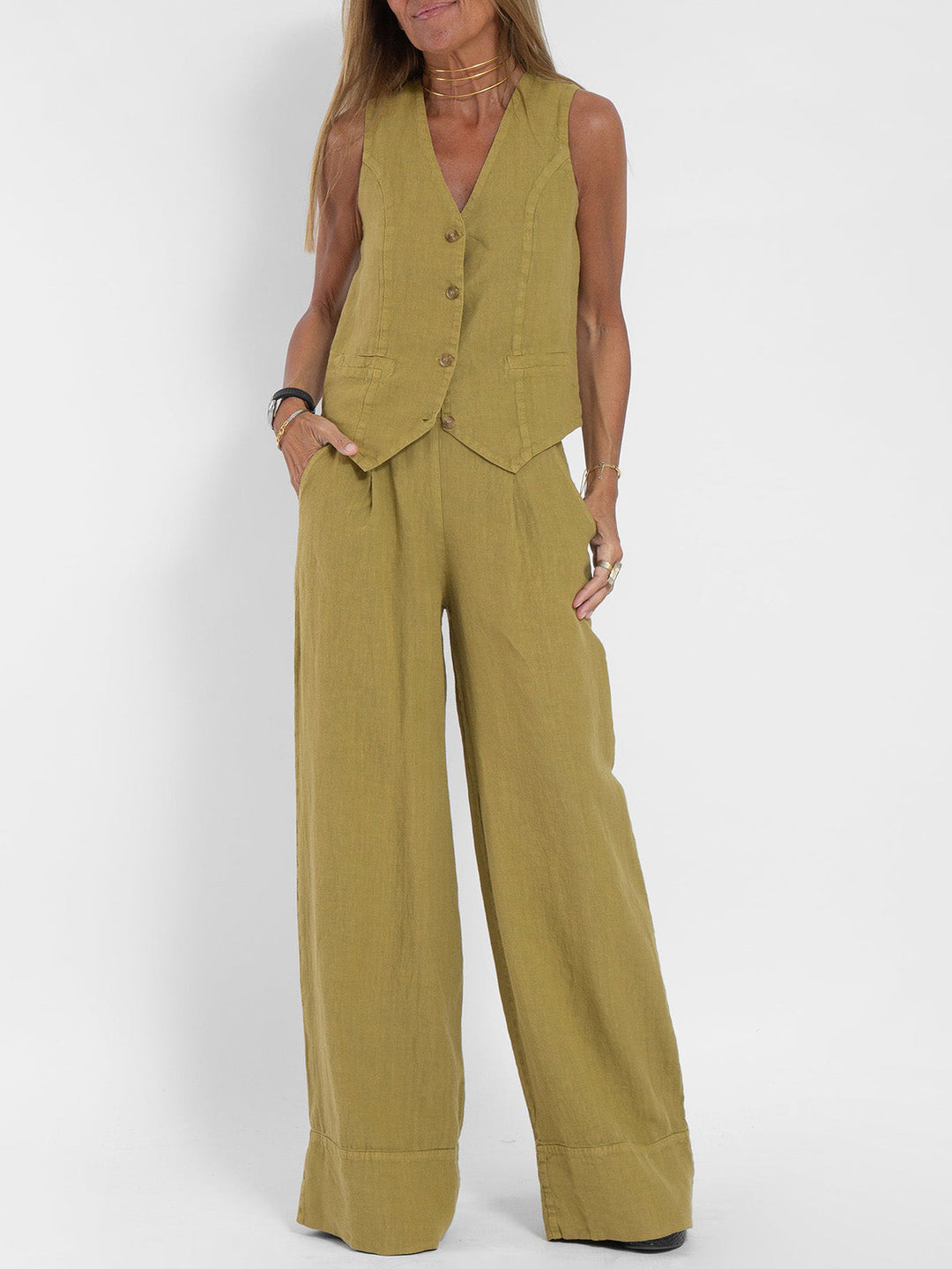 Set of Rosea button-up waistcoat and wide-leg trousers