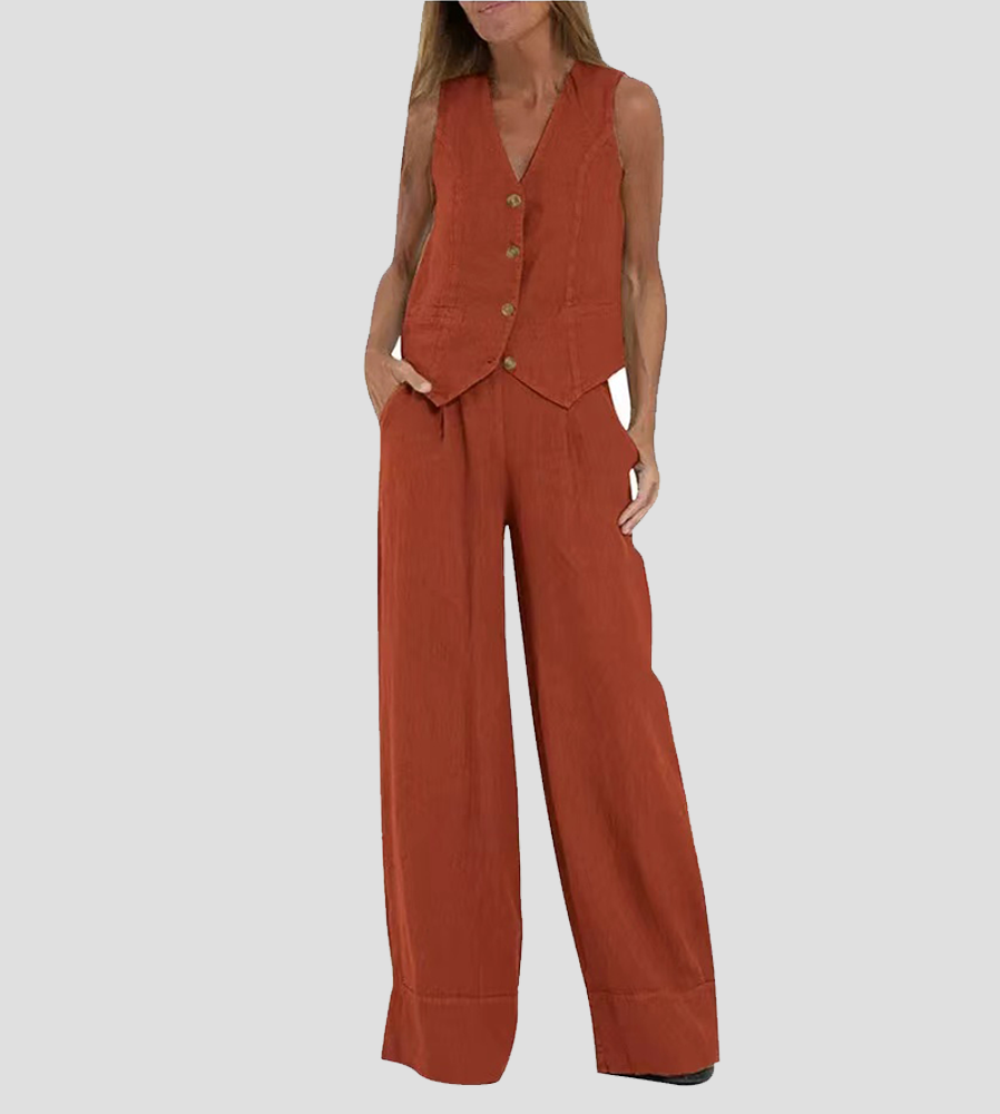 Set of Rosea button-up waistcoat and wide-leg trousers