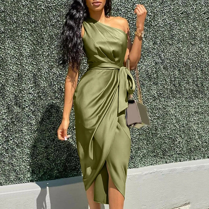 Rosea Silk Asymmetric Ruffle Maxi Dress