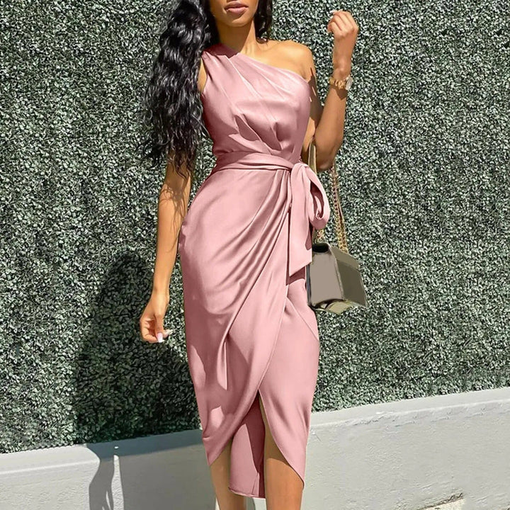 Rosea Silk Asymmetric Ruffle Maxi Dress