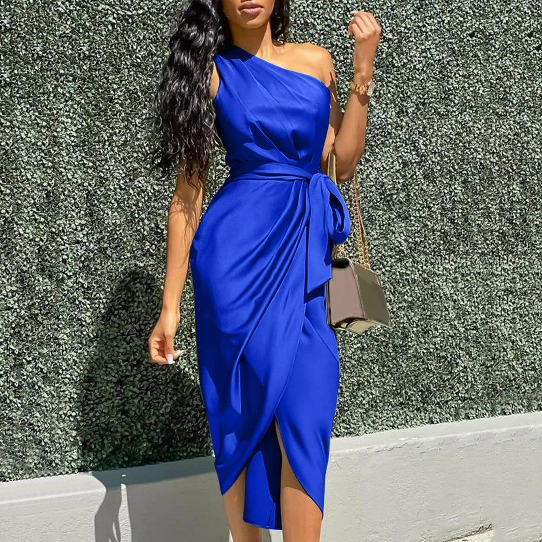 Rosea Silk Asymmetric Ruffle Maxi Dress