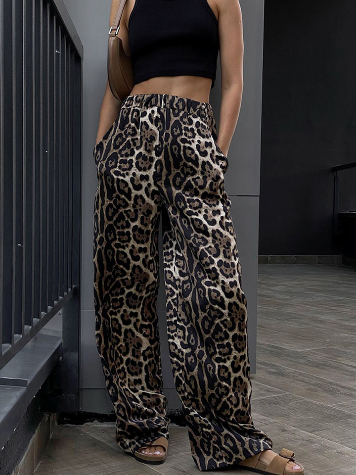 Rosea Leopard Print Wide Leg Trousers