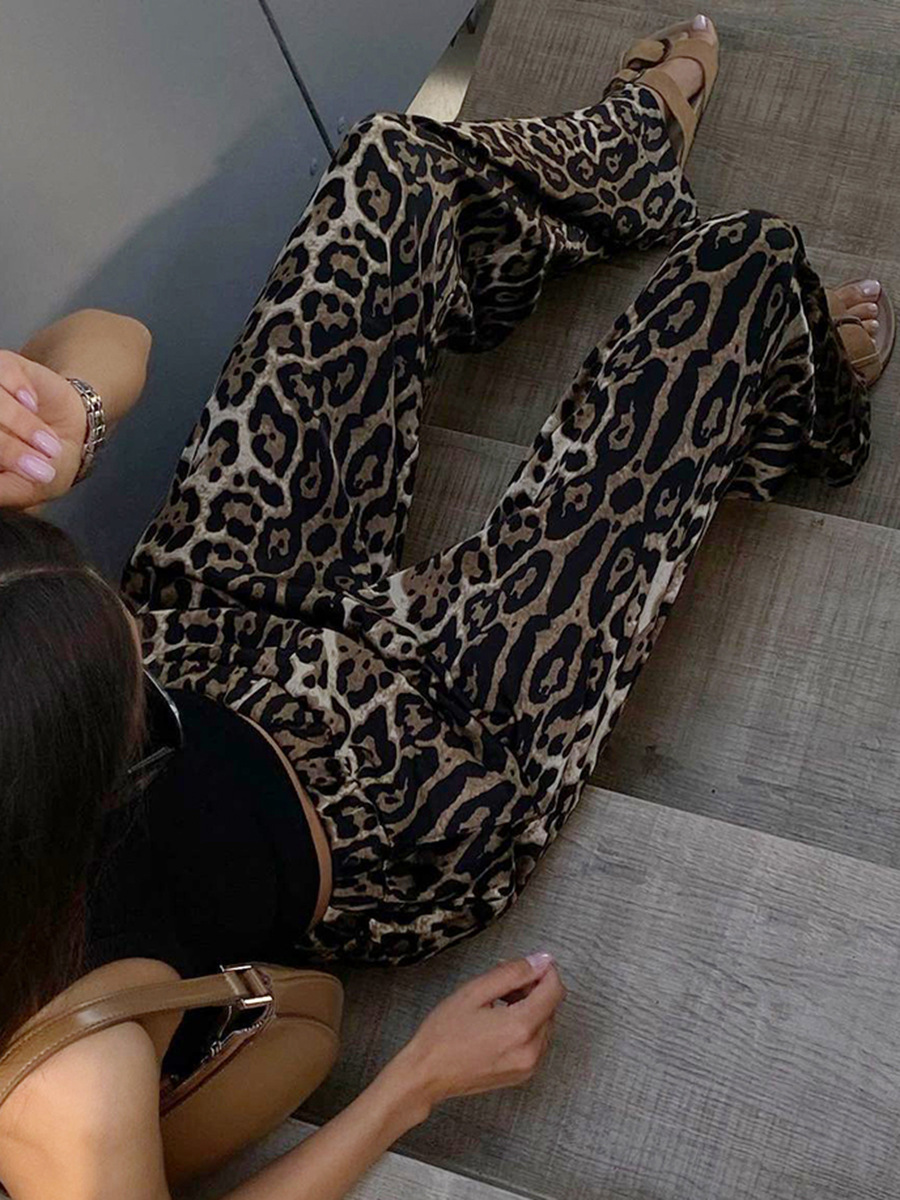 Rosea Leopard Print Wide Leg Trousers