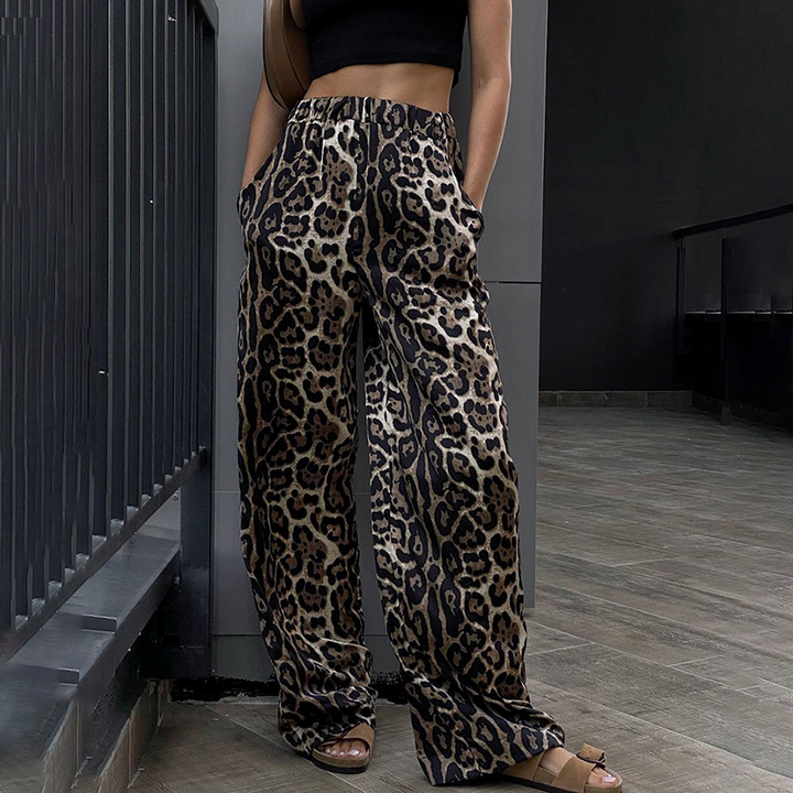 Rosea Leopard Print Wide Leg Trousers
