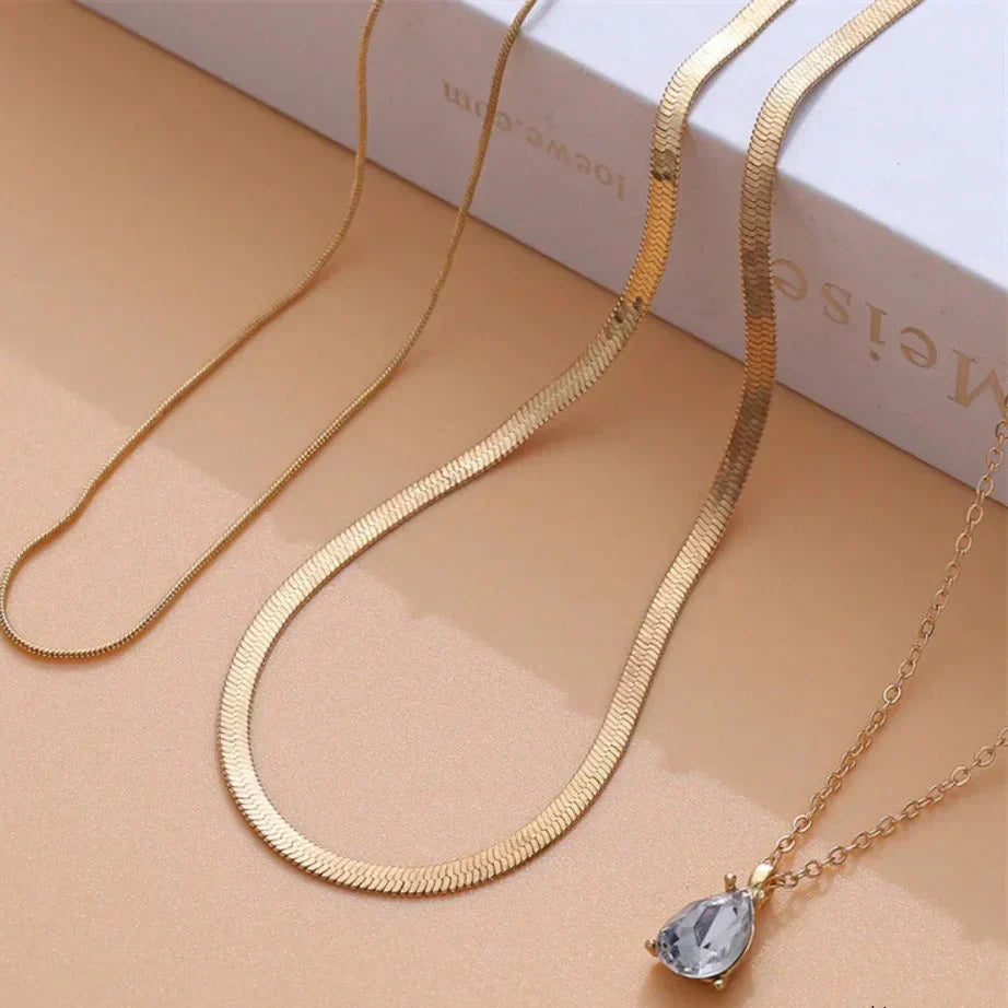 Raylee | Layered Gold Necklace with Cubic Zirconia Pendant