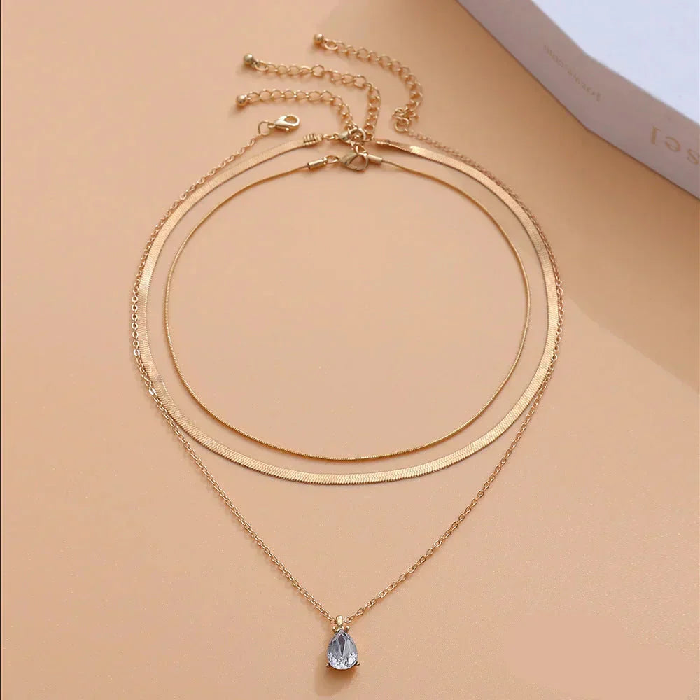 Raylee | Layered Gold Necklace with Cubic Zirconia Pendant