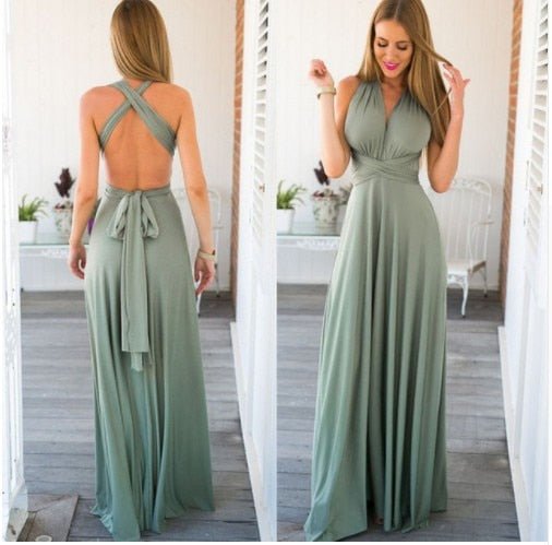 Elegancka długa suknia z dekoltem w serek i kolorowymi paseczkami w stylu Henley dla oszałamiającego wyglądu